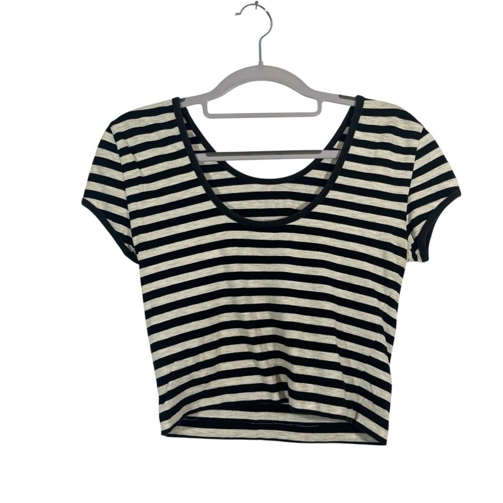 Classic Black and Cream Striped Crop Top